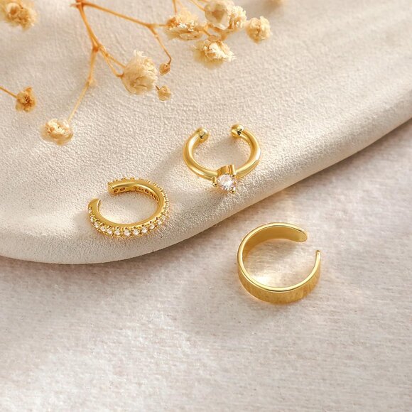 Diamond Ear Cuff Set Non Piercing Clip-On Cartilage Cubic Zirconia Earring - Picture 5 of 7